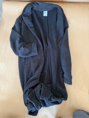 Nike Black Open-Front Fleece Hooded Cardigan